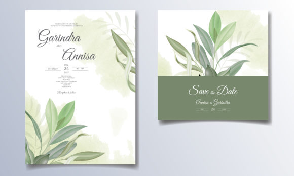 Elegant Wedding Invitation Card Leaves and Illustration