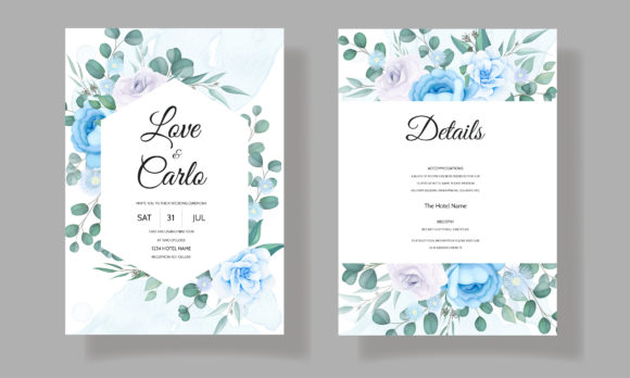 The Modern Wedding Card with Blue Flower: A Template for Effortless Elegance